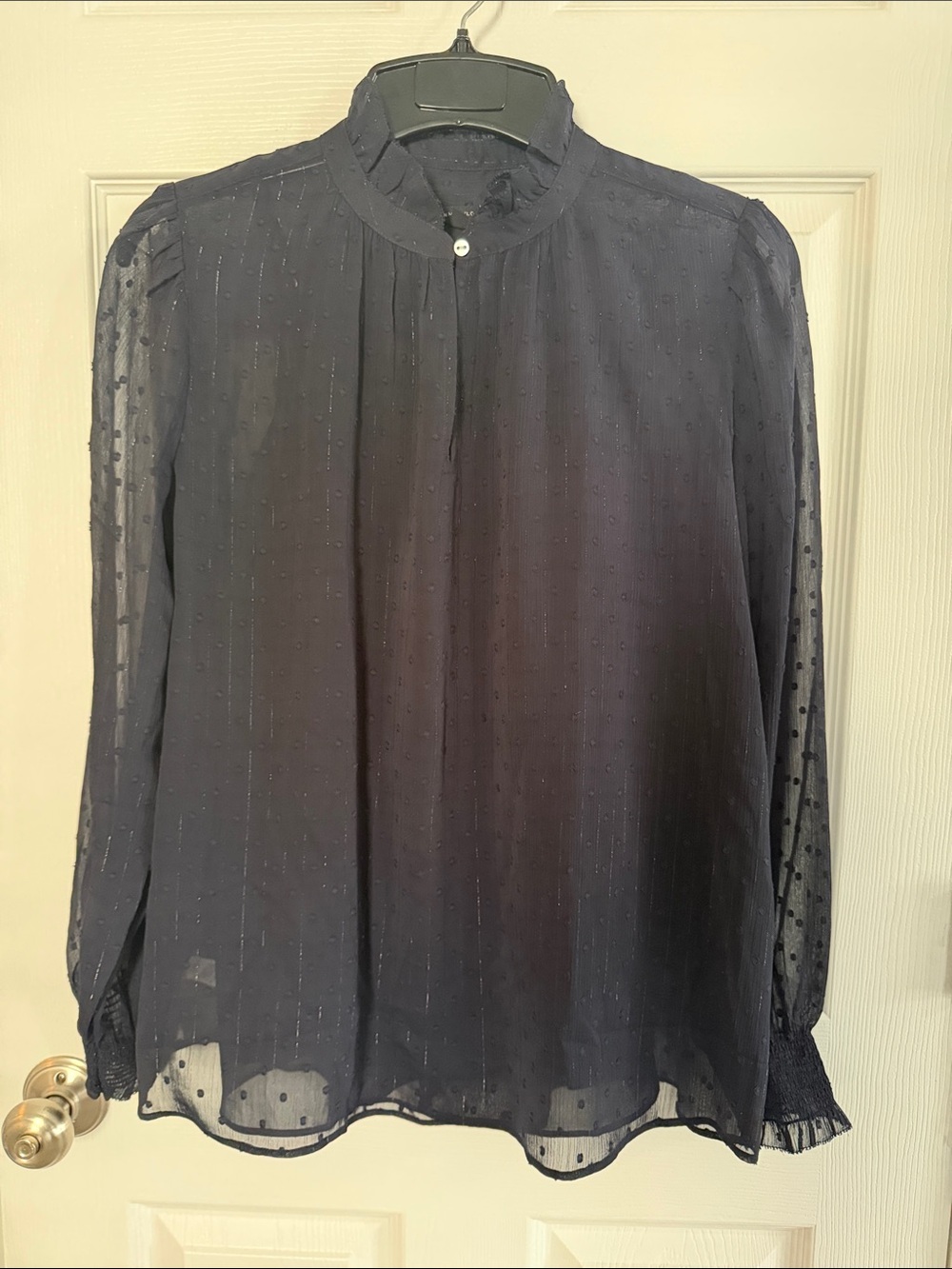 NWOT Ann Taylor Midnight Sheer Dot-Textured Long-Sleeve Blouse
